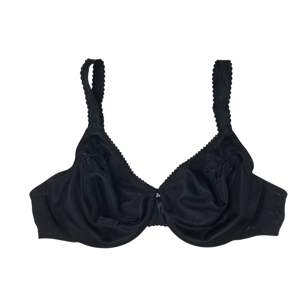 Wacoal Black Floral Embroidered Unlined Underwire Bra Scalloped Trim 36C 85554